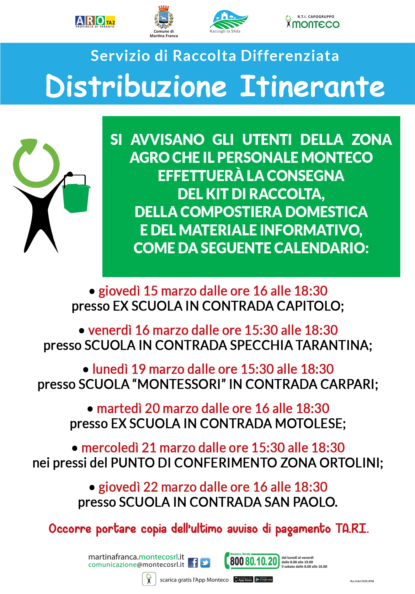 Agro. Distribuzione itinerante del kit di raccolta