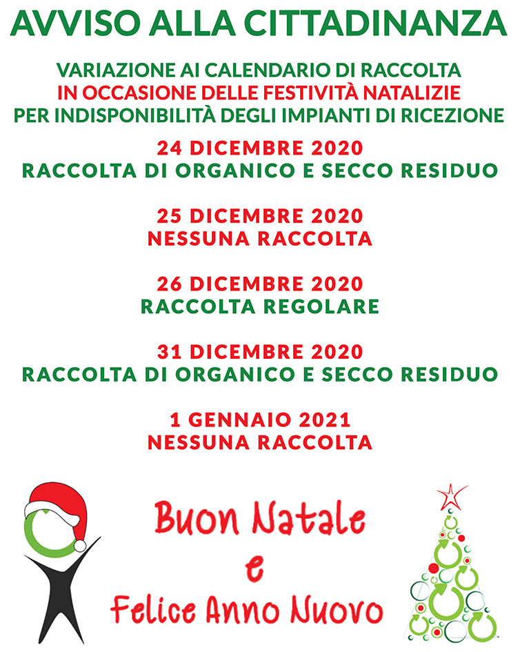 ARO LE 1: Comuni di Campi Salentina e Surbo. Variazione calendario di Raccolta per festività natalizie